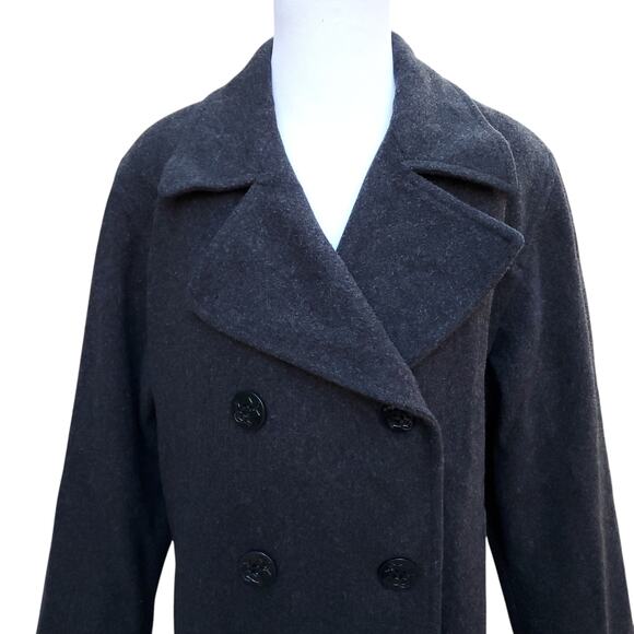 Vintage J. Percy Pea Coat Black Merino Wool Lined Double Breasted Women's Size 8 - Picture 2 of 12